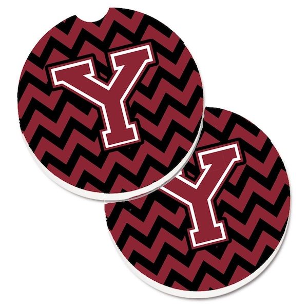 Carolines Treasures Letter Y Chevron Garnet and Black Set of 2 Cup Holder Car Coaster CJ1052-YCARC - main